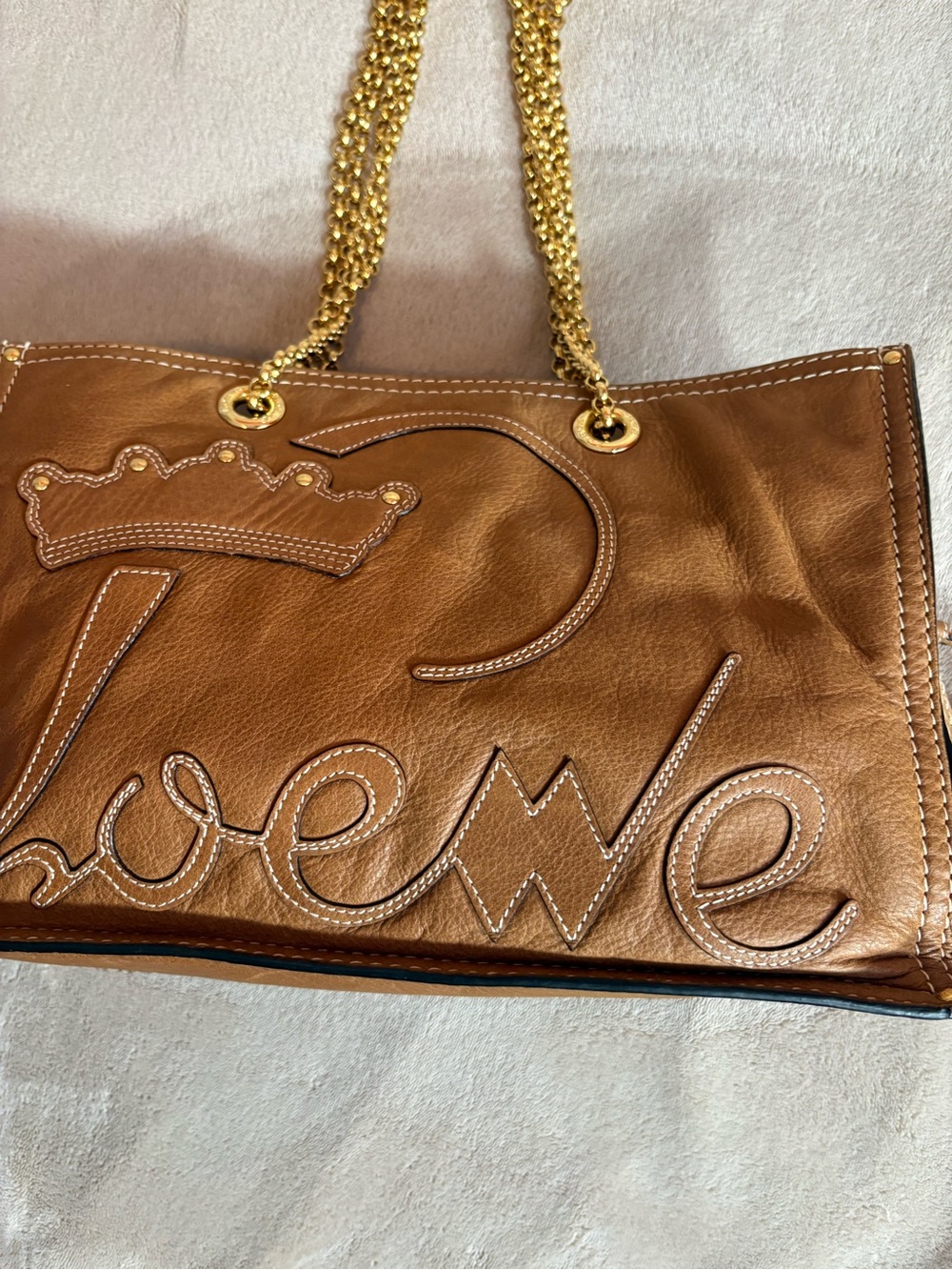Loewe Leather Shopper Tote/King Tote with Gold Chain Handles - Picture 2 of 16